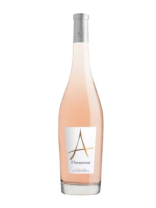 Château Saint Jean d'Aumières L'Arnacoeur Rosé 2024, zartrosa, aus Cinsault und Syrah, mit Aromen von roten Beeren und floralen Noten.