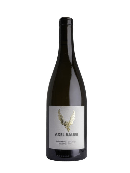 Axel Bauer Grand Vin La Grande Réserve Blanc 2020 Weißwein aus Baden, Cuvée aus Weißburgunder, Chardonnay, Sauvignon Blanc. Gelbe Farbe, Birnen- und Holznoten.