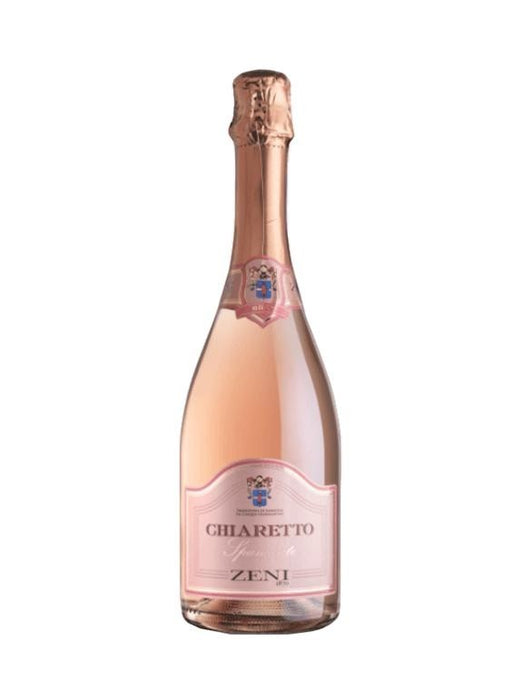 Mein-Weinhandel Bardolino Chiaretto Spumante DOC Brut Rosé-Schaumwein in Glasflasche mit kupferfarbener Kapsel und rosa Etikett.