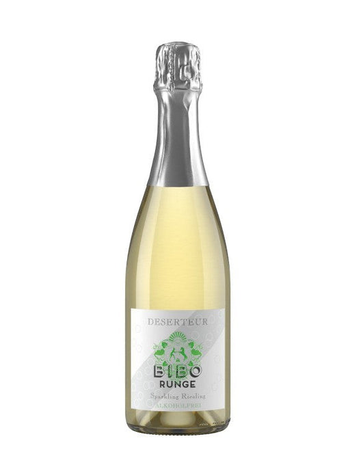 Bibo Runge DESERTEUR alkoholfreier Sparkling Riesling in einer Glasflasche mit silbernem Verschluss