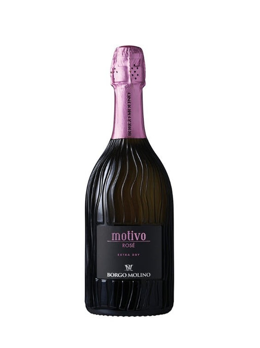 Borgo Molino Spumante Motivo Rosé Extra Dry, ein fruchtiger Rosé-Schaumwein mit feiner Perlage und Rosenaromen.