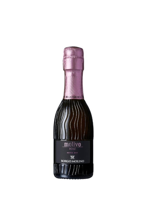 Mein-Weinhandel Borgo Molino Motivo Rosé Extra Dry Piccolo Flasche mit rosa Folie und elegantem schwarzem Etikett