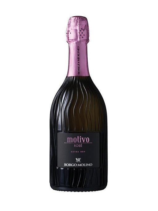 Mein-Weinhandel Borgo Molino Motivo Rosé Extra Dry Sekt in Magnumflasche mit rosa Folienkapsel und schwarzem Etikett.