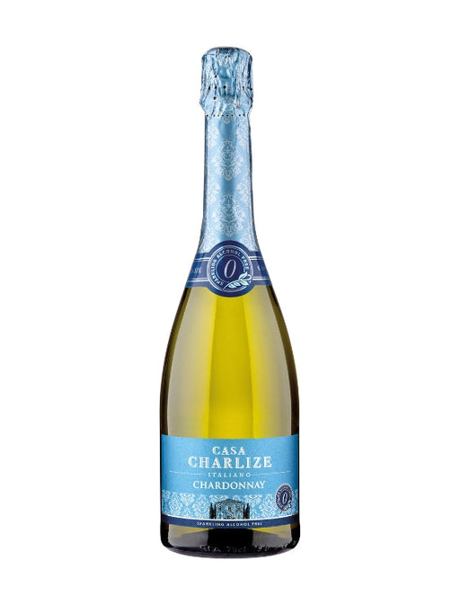 Mein-Weinhandel Casa Charlize alkoholfreier Chardonnay Sekt in einer eleganten Flasche mit blauem Etikett