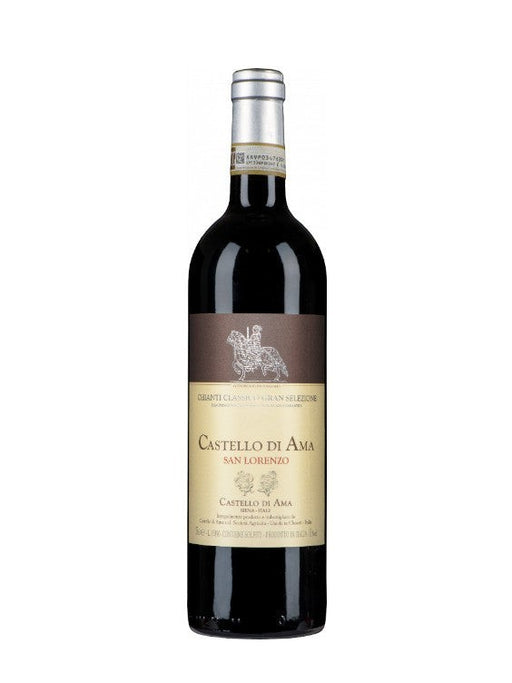 Castello di Ama San Lorenzo Chianti Classico Gran Selezione 2021 Rotwein mit Kirsch- und Erdbeeraromen, seidigen Tanninen und langem Abgang.