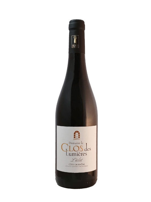 Mein-Weinhandel: Dunkelroter Wein von Domaine le Clos des Lumières, L'éclat 2023, Côtes du Rhône, aus Syrah und Grenache, mit Aromen von dunklen Früchten und Kräutern.