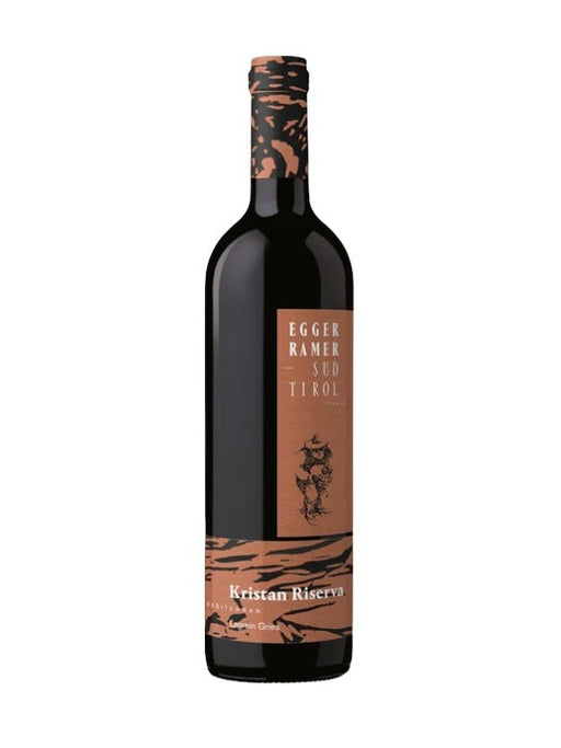 Mein-Weinhandel Egger Ramer Lagrein Riserva DOC KRISTAN 2023 Rotwein Flasche mit braunem Etikett und Muster
