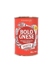 FOODI3S Bolognese Salsiccia in der 400g Dose, mit pikanten Salsiccia-Stücken nach italienischer Art.
