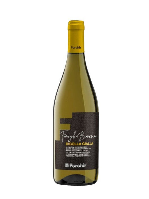Forchir Ribolla Gialla Famiglia Bianchini 2022 Weißwein mit strohgelber Farbe und Aromen von Zitrusfrüchten und Pfirsich.