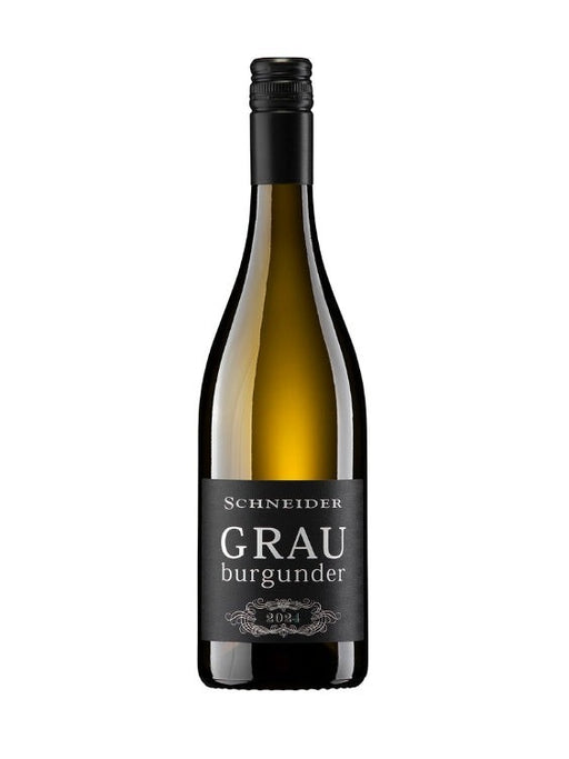 Markus Schneider Grauburgunder 2024 Weißwein in Glasflasche mit schwarzem Etikett und schwarzem Verschluss