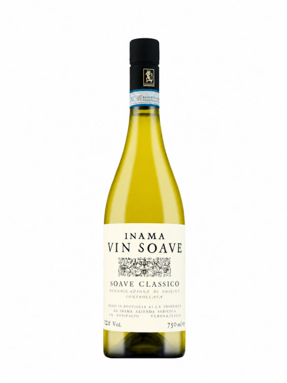 Mein-Weinhandel Inama Soave Classico DOC 2025 Weißweinflasche aus Venetien mit hellem Etikett vor weißem Hintergrund