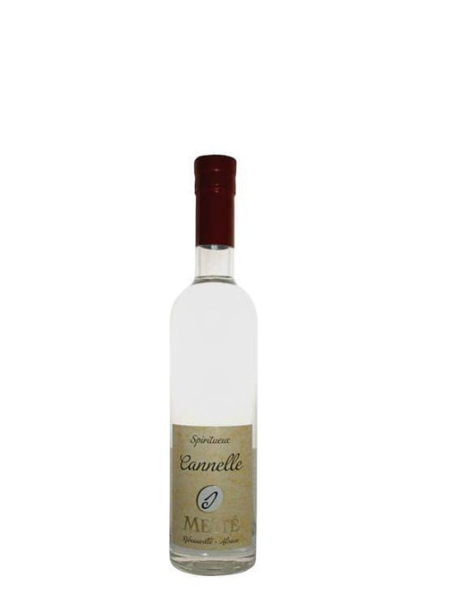 Mein-Weinhandel Jean Paul Metté Cannelle (Zimt) Spirituose, 0,35l Flasche mit braunem Etikett und rotem Verschluss.