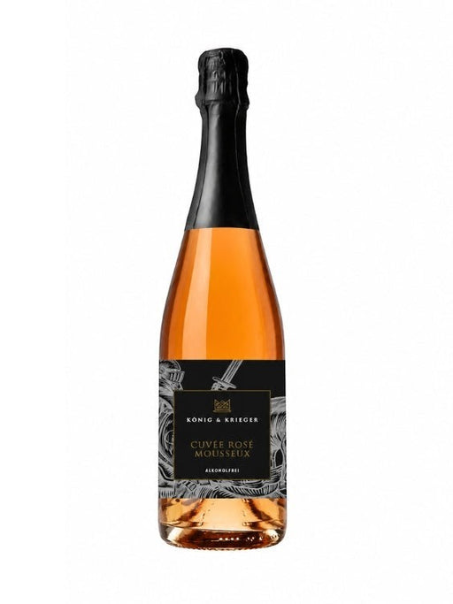Mein-Weinhandel König & Krieger Cuvée Rosé Mousseux, ein eleganter alkoholfreier Sekt mit zarter Farbe und edlem Etikett.