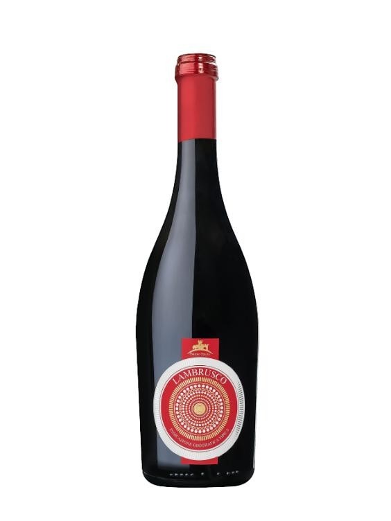 Mein-Weinhandel Lambrusco di Mantova Dolce Rotwein Flasche mit rotem Etikett und rotem Verschluss