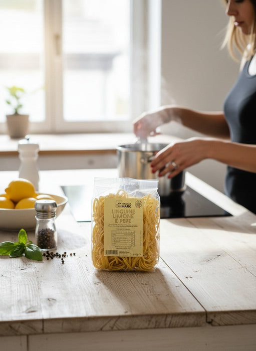 Mein-Weinhandel MANGIAMARC Linguine Limone e Pepe 500g Pasta mit Zitronen- und Pfeffernote, handgezogen, raue Oberfläche