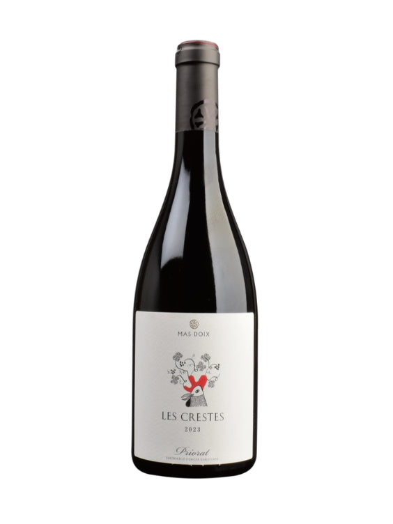 Mein-Weinhandel Mas Doix Les Crestes Rotwein aus dem Priorat mit elegantem Etikett auf einer dunklen Weinflasche