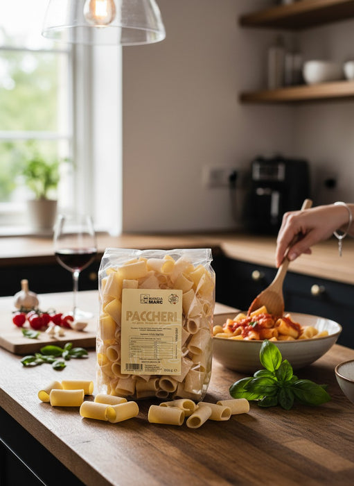Mein-Weinhandel MANGIAMARC Paccheri 500g Nudeln aus 100% italienischem Hartweizen, ideal für kräftige Saucen.