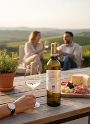 Piersanti Verdicchio dei Castelli di Jesi Classico DOC 2024 Weißwein mit Zitrus- und Mandelnoten, serviert mit Käse und Schinken