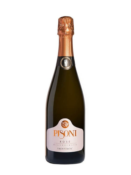Pisoni Brut Rosé Millesimato 2019 TRENTODOC Sektflasche mit zarter Rosé-Tönung und feiner Perlage.