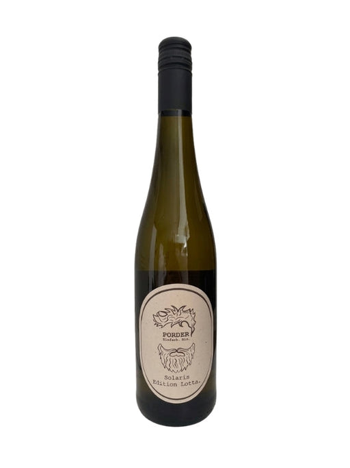 Mein-Weinhandel Porder Solaris 2025 Weißwein in einer eleganten Glasflasche mit modernem Etikett auf weißem Grund.