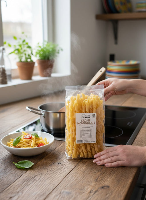 Mein-Weinhandel MANGIAMARC Sagne Incannulate 400g, handgemachte Bandnudeln aus 100% italienischem Hartweizen.