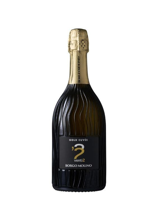 Borgo Molino Spumante Gold Cuvée Venti2 Brut Sekt in strohgelber Farbe mit feiner Perlage, Noten von Apfel und Pfirsich.