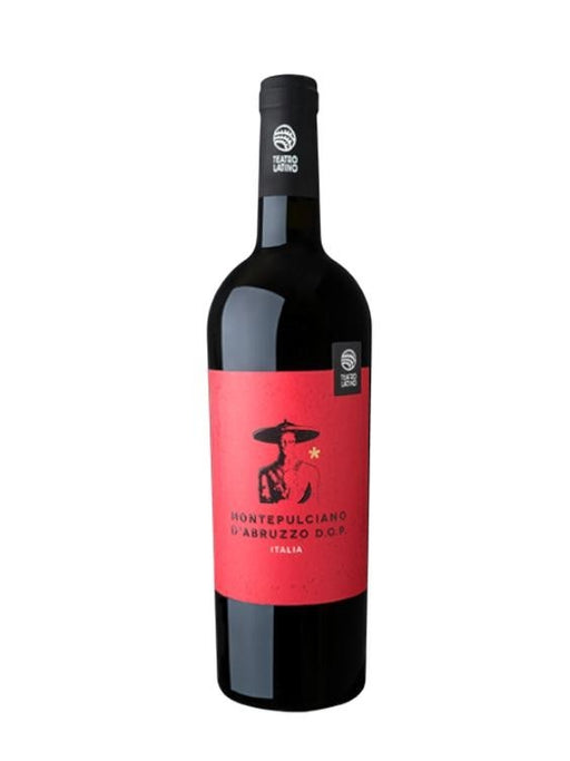 Teatro Latino Montepulciano d'Abruzzo 2023 Rotwein mit Aromen von Schwarzkirsche und Waldbeeren, vollmundig und weich.