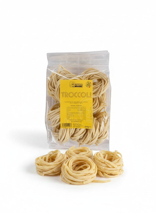 Mein-Weinhandel MANGIA MARC TROCCOLI 500g, handgefertigte Eiernudeln aus Hartweizengrieß, traditionelle apulische Pastaform.