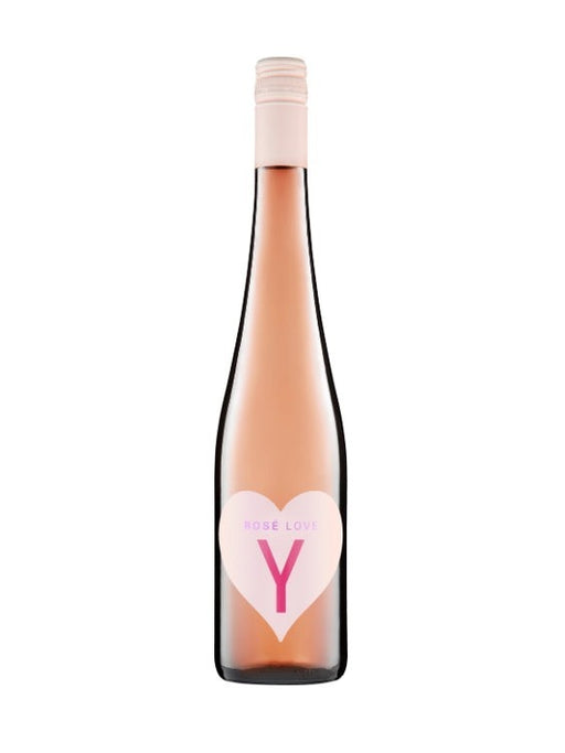 Mein-Weinhandel Y-Wine Y Rosé Love 2025 in einer eleganten Weinflasche mit herzförmigem Etikett auf weißem Grund