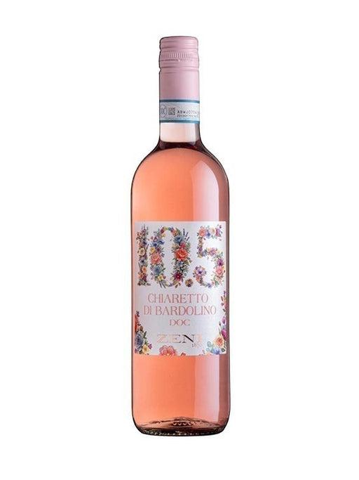 Mein-Weinhandel Zeni 105 Chiaretto Di Bardolino DOC Roséwein mit floralem Etikett und rosa Verschluss.